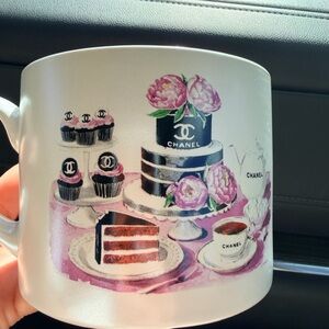 Elegant CHANEL Mug with Floral and Cake Design